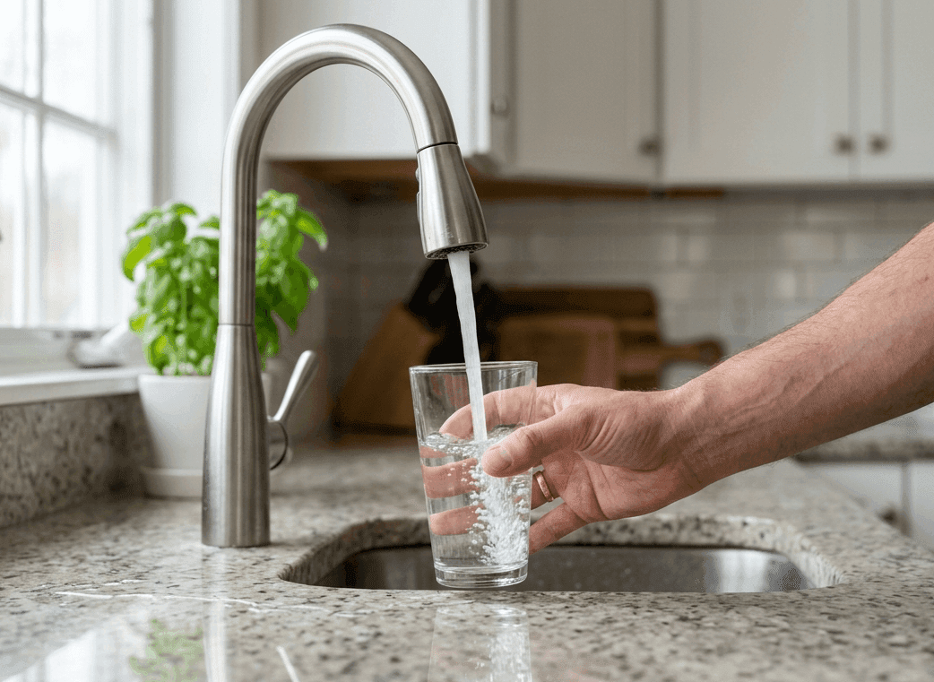 ClearWater NH technician reviewing water test results with a homeowner